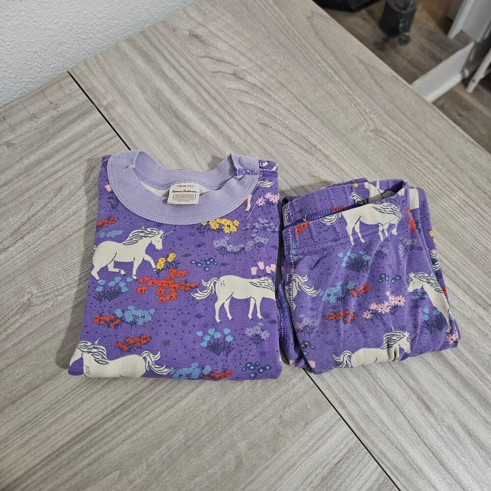 Hanna Andersson Pajama Set Purple White Unicorn Long Sleeve Girls 5